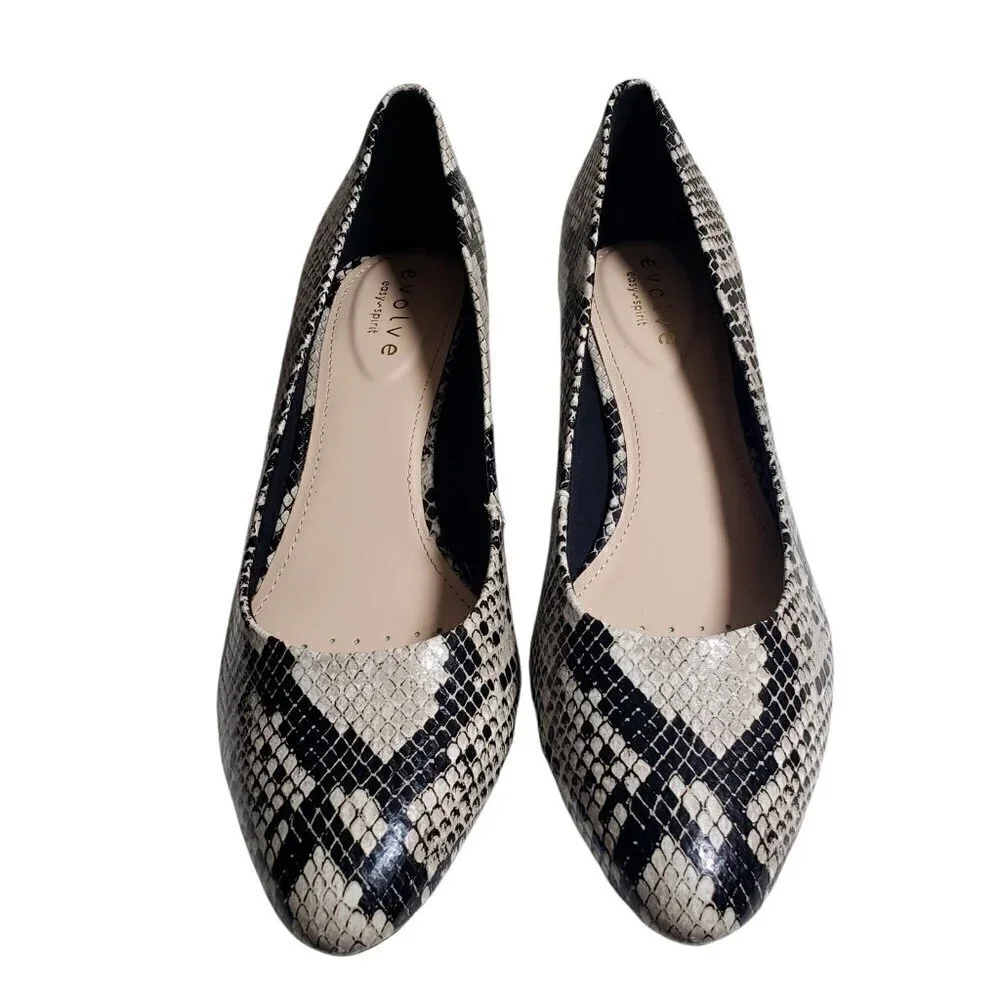 Easy Spirit Women Snake Print Almond Toe Slip On Leather Pump Heels Shoes Sz 10M